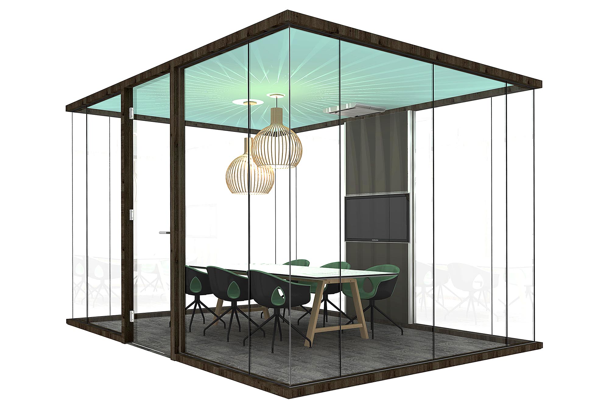 WoodCube Intermontage Kantoorunit Vergaderruimte Kubus Glaswanden